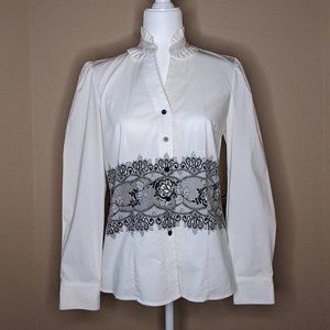 Worthington Button-up Blouse with Lace Detail